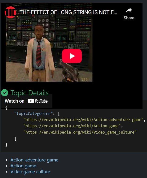 Video metadata from YouTube